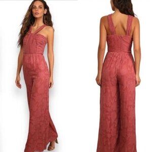 Lulus Lovely Celebration Rose Pink floral burnout, chiffon pant suit
